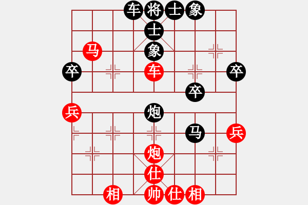 象棋棋譜圖片：五七炮不挺兵對(duì)屏風(fēng)馬進(jìn)７卒 黑右炮封車(chē)紅右車(chē)巡河車(chē)[黑左車(chē)過(guò)河對(duì)紅挺邊兵]w3(二)a2 - 步數(shù)：50 