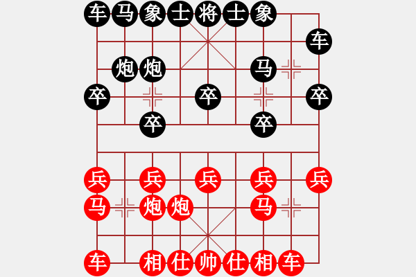 象棋棋譜圖片：過宮炮對3路卒黑左金鉤炮（和棋） - 步數(shù)：10 