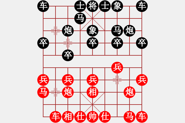 象棋棋譜圖片：飛相局黑挺3路卒3路炮紅卒底炮（和棋） - 步數(shù)：10 