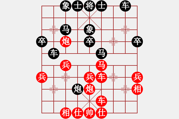 象棋棋譜圖片：中炮直車(chē)七路馬對(duì)屏風(fēng)馬雙炮過(guò)河(補(bǔ)中仕對(duì)飛右象)(3) - 步數(shù)：40 