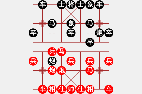 象棋棋譜圖片：JIN中炮先鋒馬平六路炮馬吃卒對屏風(fēng)馬挺7卒右象左炮騎河右炮過河 - 步數(shù)：20 