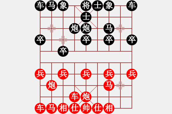 象棋棋譜圖片：實(shí)戰(zhàn)419 D03 順炮橫車對(duì)緩開車（黑士角炮 卒3進(jìn)1黑士角炮之二士4進(jìn)5 黑5卒3進(jìn)1 - 步數(shù)：10 