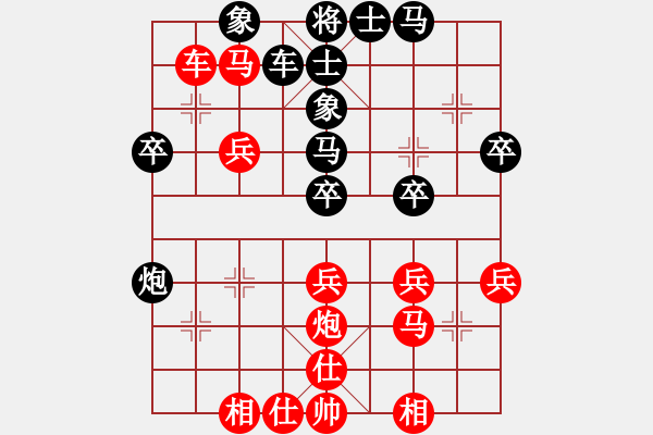 象棋棋譜圖片：五六炮進(jìn)七兵對(duì)反宮馬進(jìn)7卒（紅優(yōu)） - 步數(shù)：40 