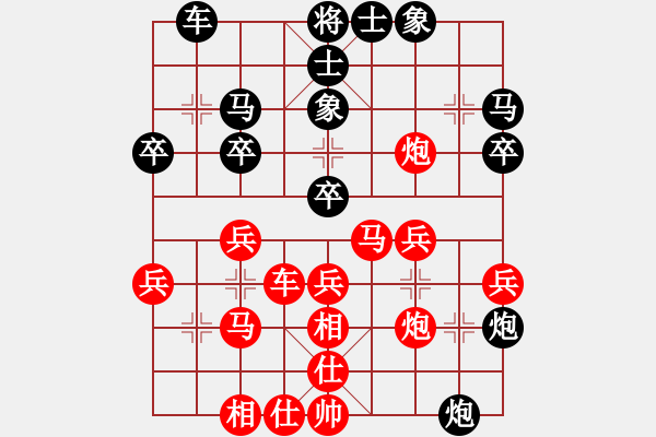 象棋棋譜圖片：仙人指路對(duì)過宮炮 （紅進(jìn)馬 ）   象棋勢(shì)家(日帥)-和-鶴城之智者(9段) - 步數(shù)：30 