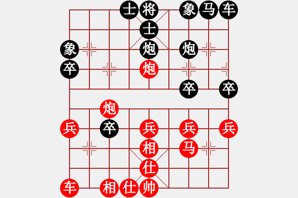 象棋棋譜圖片：過宮炮對黑3路卒7路炮（基本格式） - 步數(shù)：30 