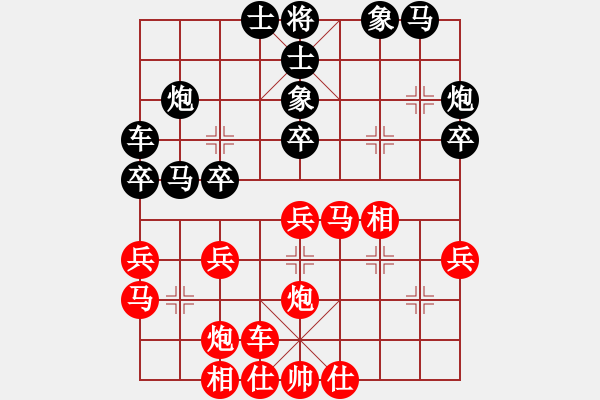 象棋棋譜圖片：天使情人(9段)-和-魔鬼轉(zhuǎn)世(月將)五七炮互進(jìn)三兵對(duì)屏風(fēng)馬右馬外盤河 紅左橫車對(duì)黑飛右象 - 步數(shù)：30 