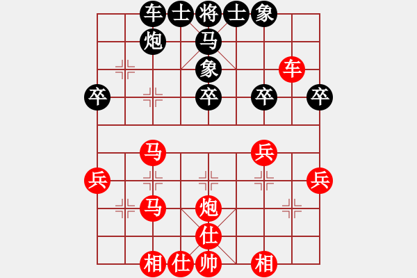 象棋棋譜圖片：20170308 先和天天業(yè)7-1 中炮巡河車對(duì)屏風(fēng)馬強(qiáng)挺3卒 車二平七 黑炮3進(jìn)5 - 步數(shù)：40 