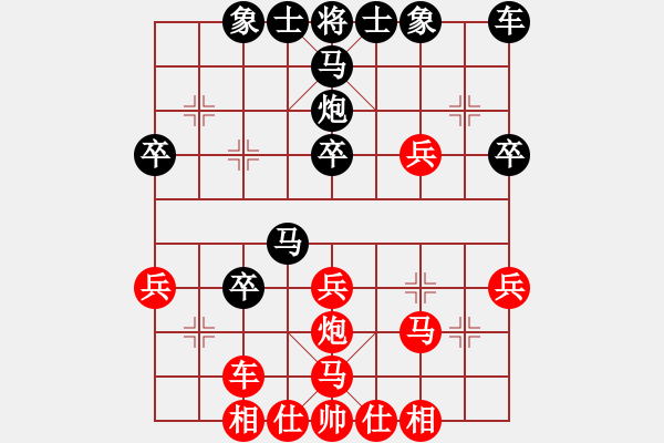 象棋棋譜圖片：順炮直車對(duì)緩開駒橫駒再強(qiáng)挺3卒變例（七）黑閃擊兌駒紅大優(yōu) - 步數(shù)：30 