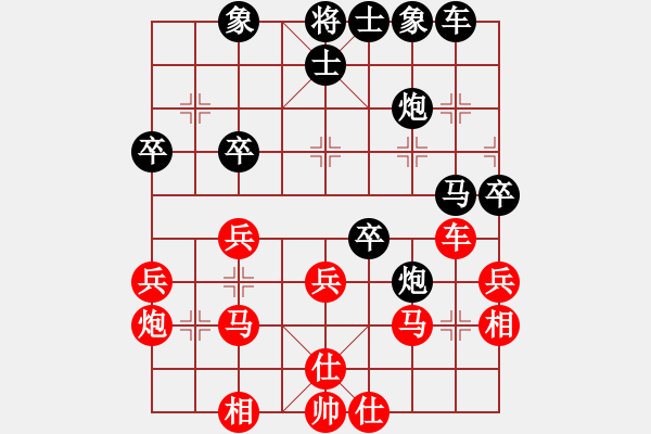 象棋棋譜圖片：布局研究：中炮過河車互進(jìn)七兵對(duì)屏風(fēng)馬平炮兌車 - 步數(shù)：40 