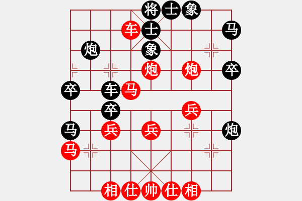 象棋棋譜圖片：給我一毛錢(qián)(4段)-勝-水上沙魚(yú)(5段) 五七炮互進(jìn)三兵對(duì)屏風(fēng)馬邊卒右馬外盤(pán)河 紅左橫車(chē) - 步數(shù)：40 