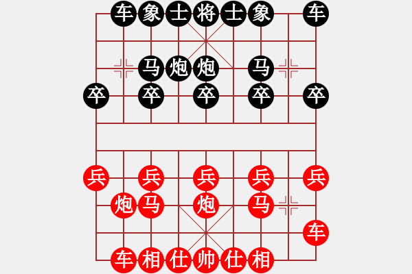 象棋棋譜圖片：贏一盤實在難[紅] -VS- 你好嗎987654[黑] 順炮橫車對緩開車 - 步數(shù)：10 