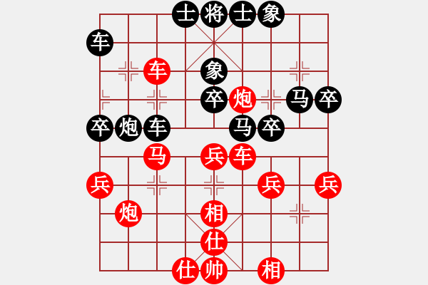 象棋棋譜圖片：第五章 過宮炮對(duì)橫車 第一節(jié) 紅進(jìn)左馬變例 第74局 紅進(jìn)左馬對(duì)黑金鉤炮 - 步數(shù)：40 