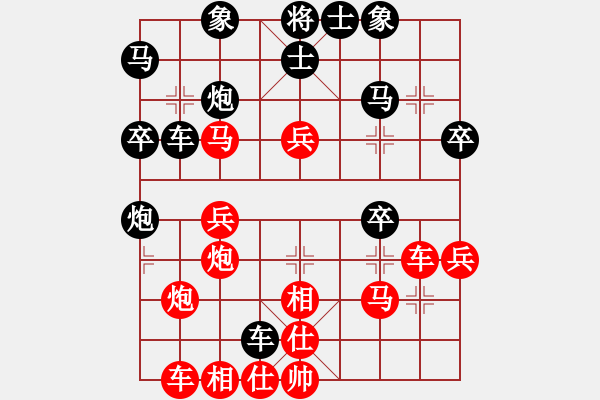 象棋棋譜圖片：鼠光鍵影(月將)-和-無(wú)羽飛翔(日帥) 順炮直車對(duì)緩開車 黑過(guò)河炮 - 步數(shù)：40 