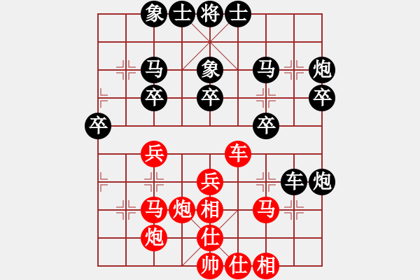 象棋棋譜圖片：JEK五六炮正馬巡河車(chē)進(jìn)七兵對(duì)屏風(fēng)馬挺7卒直車(chē)雙邊炮 - 步數(shù)：30 