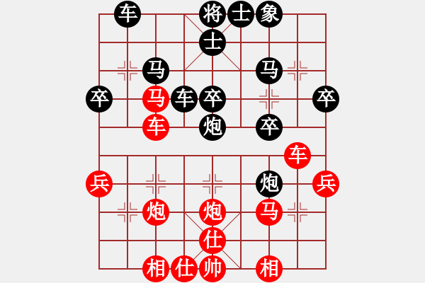 象棋棋譜圖片：順炮直車(chē)對(duì)緩開(kāi)車(chē) (紅正馬對(duì)黑右炮過(guò)河） 紅進(jìn)外馬 魔鬼轉(zhuǎn)世(月將)-勝-吃魚(yú)魚(yú)(6段) - 步數(shù)：30 