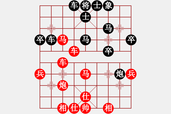 象棋棋譜圖片：順炮直車(chē)對(duì)緩開(kāi)車(chē) (紅正馬對(duì)黑右炮過(guò)河） 紅進(jìn)外馬 魔鬼轉(zhuǎn)世(月將)-勝-吃魚(yú)魚(yú)(6段) - 步數(shù)：40 