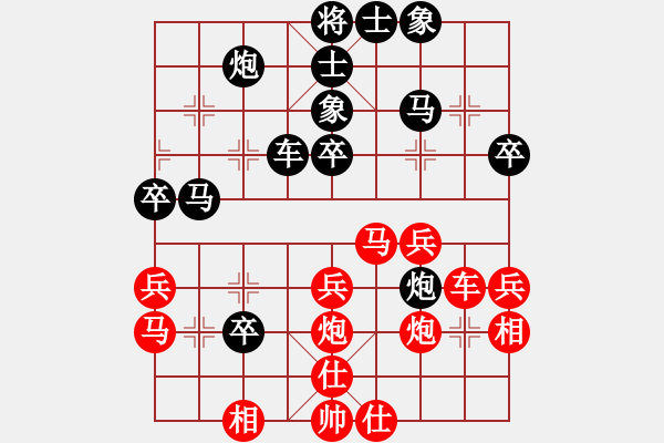 象棋棋譜圖片：五七炮互進(jìn)三兵對(duì)屏風(fēng)馬邊卒右馬外盤河 紅左橫車對(duì)黑飛右象安內(nèi)而后外(無極)-勝-倚天一老虎(北斗) - 步數(shù)：40 