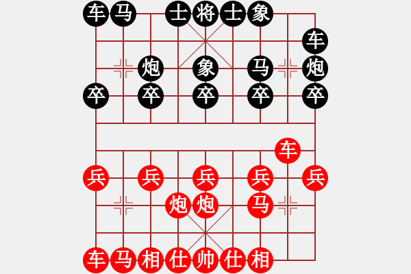 象棋棋譜圖片：《學習大師后手》邊炮橫車破五六炮巡河車邊馬（黑炮3過河） - 步數(shù)：10 