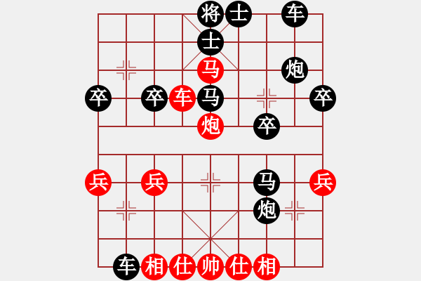 象棋棋譜圖片：12-2（1）直車進(jìn)中兵 雙中炮 棄馬挖坑 棄車 炮換雙象 臥槽馬車兩將 進(jìn)中兵對(duì)左馬盤河12-2直 - 步數(shù)：30 