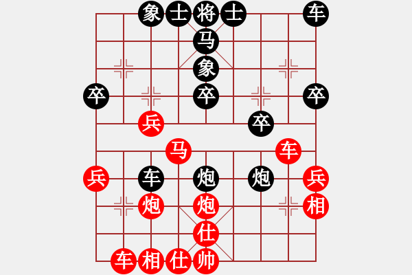 象棋棋譜圖片：昆侖 VS 西門(mén)吹雪（業(yè)八三） D14 順炮直車(chē)對(duì)緩開(kāi)車(chē) 黑過(guò)河炮 - 步數(shù)：30 