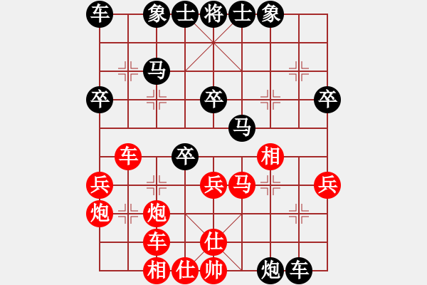 象棋棋譜圖片：先上馬緩開車黑卒3進(jìn)1紅橫車變例馬后藏車變化（二）相三進(jìn)一再進(jìn)三吃卒黑還是大優(yōu) - 步數(shù)：32 