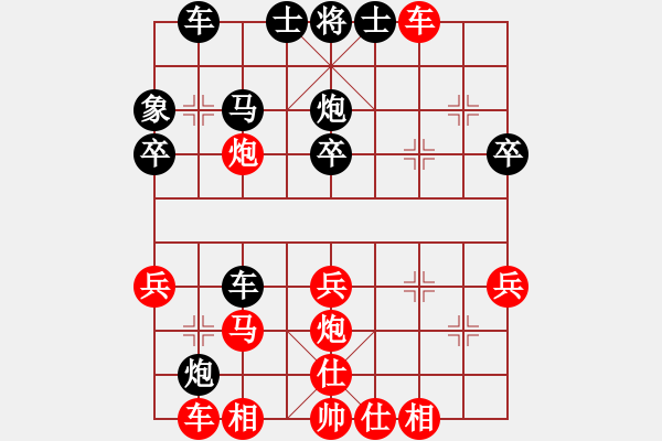 象棋棋譜圖片：順炮黑緩開車進(jìn)7卒右橫車（旋風(fēng)勝巫師業(yè)余級） - 步數(shù)：40 