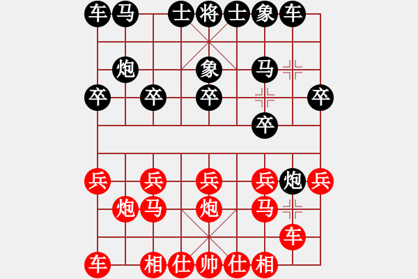 象棋棋譜圖片：中炮互進(jìn)七兵對(duì)屏風(fēng)馬左炮封車 紅車二進(jìn)一過(guò)宮黑馬盤河 紅炮打中卒紅八跑增援 - 步數(shù)：10 