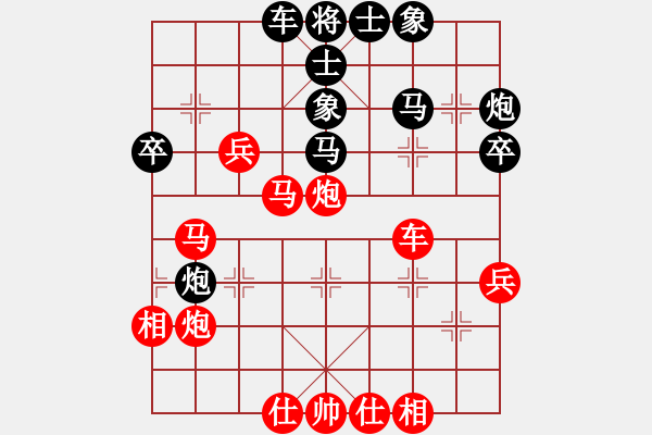 象棋棋譜圖片：中炮進(jìn)中兵盤頭馬對(duì)屏風(fēng)馬黑象位車（紅勝） - 步數(shù)：40 