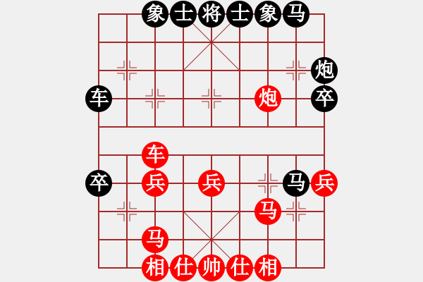 象棋棋譜圖片：五八炮互進(jìn)三兵對(duì)屏風(fēng)馬黑進(jìn)邊卒 （紅炮八平三） 英雄同盟七(5r)-勝-棋股紅藍(lán)(月將) - 步數(shù)：30 