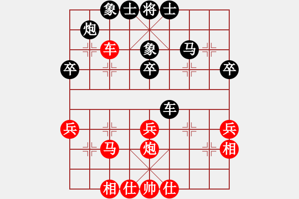 象棋棋譜圖片：進(jìn)馬互進(jìn)七兵[紅屏風(fēng)馬橫車對黑車平象位]紅盤河馬 &實(shí)戰(zhàn)WZy004x - 步數(shù)：40 