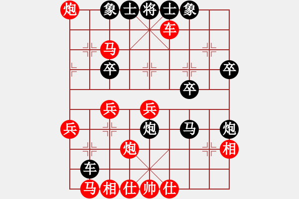 象棋棋譜圖片：五九炮過(guò)河車(chē) 對(duì)屏風(fēng)馬平炮兌車(chē) - 步數(shù)：40 