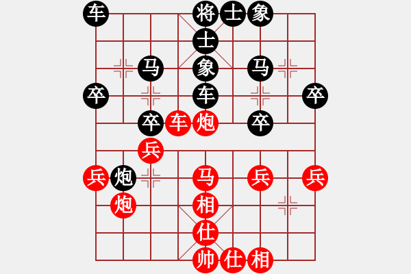 象棋棋譜圖片：中炮對(duì)屏風(fēng)馬雙炮過河（黑勝） - 步數(shù)：30 