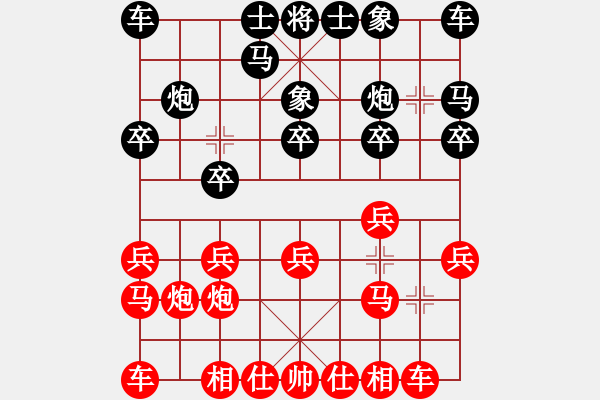 象棋棋譜圖片：砍馬得子 雙炮定中：偏鋒炮王[紅] -VS- 靚仔發(fā)123[黑] - 步數(shù)：10 