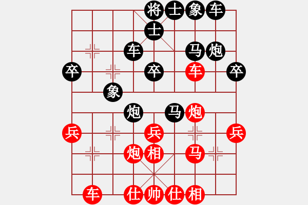 象棋棋譜圖片：旗幟遛狗(3段)-勝-到底怎么下(1段)中炮過河車互進(jìn)七兵對(duì)屏風(fēng)馬上士 - 步數(shù)：30 