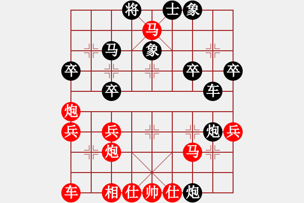 象棋棋譜圖片：起馬轉(zhuǎn)中炮橫車盤頭馬對屏風(fēng)馬黑補(bǔ)右士（黑勝） - 步數(shù)：30 