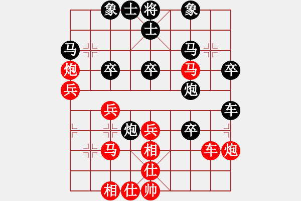 象棋棋譜圖片：相三進(jìn)五對(duì)黑士6進(jìn)5，黑棋勝率低，不如士4進(jìn)5、、、、、、、、、、、、、、網(wǎng)上行(8段)-負(fù)-尊嚴(yán)之下(9段) - 步數(shù)：40 