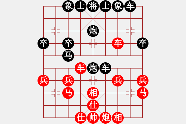 象棋棋譜圖片：車大大大[紅] -VS- lessbye369[黑] - 步數(shù)：30 