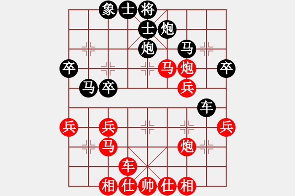 象棋棋譜圖片：五八3.右橫。馬三進四。車九進一。炮八平三。馬四進六。兵五進一。車九平五 - 步數(shù)：40 