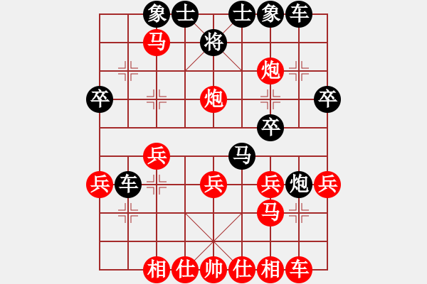 象棋棋譜圖片：悠悠20071010紅負(fù)葬心【中炮七路馬對(duì)屏風(fēng)馬 紅左馬盤(pán)河】 - 步數(shù)：30 