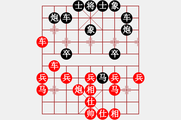 象棋棋譜圖片：北極新奇兵(9段)-和-打擂代理(無上) 五六炮過河車對(duì)屏風(fēng)馬 - 步數(shù)：30 