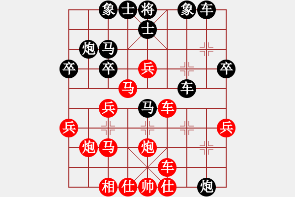 象棋棋譜圖片：自笑癡狂(8級(jí))-負(fù)-知兵好戰(zhàn)(8級(jí))中炮過河車互進(jìn)七兵對(duì)屏風(fēng)馬左馬盤河 - 步數(shù)：30 