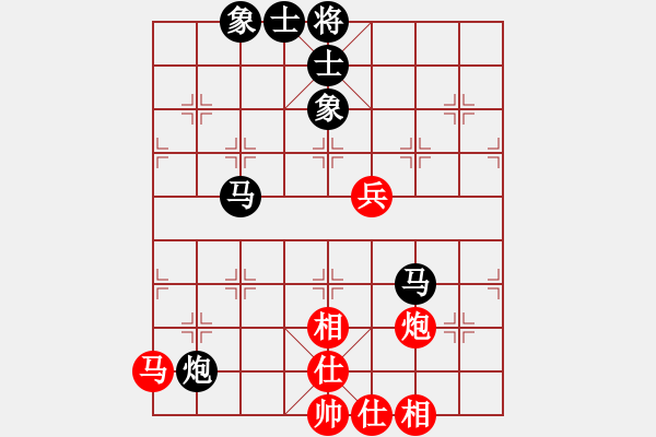 象棋棋谱图片：五八3.右横。马三进四。车九进一。炮八平三。马四进六。兵九进一 - 步数：100 