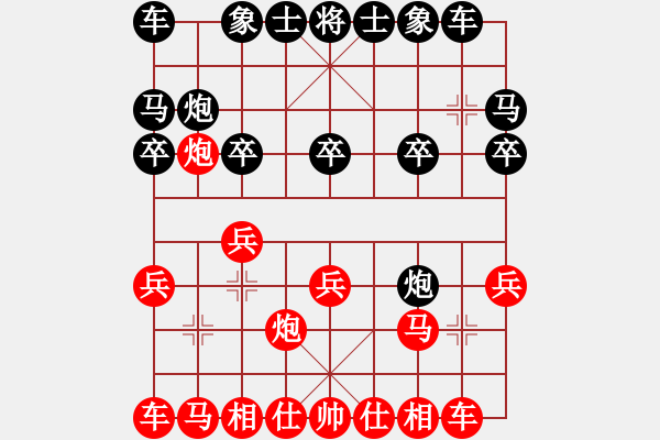 象棋棋譜圖片：過宮炮對(duì)卒底炮：偏鋒炮王[紅] -VS- 藍(lán)藍(lán)傻傻的妞[黑] - 步數(shù)：10 