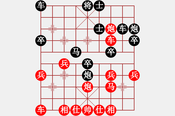 象棋棋譜圖片：隨意嘲諷(月將)-和-老夫與你們(天帝)03 中炮七路馬對(duì)屏風(fēng)馬 紅進(jìn)中兵黑單炮過河 - 步數(shù)：30 