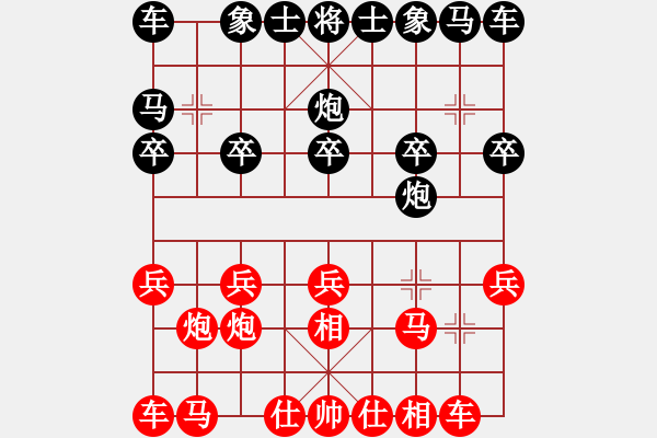 象棋棋譜圖片：金鉤炮先勝瑞雪年豐：雙炮閃擊連轟馬車 先防再打抽炮致勝 - 步數(shù)：10 