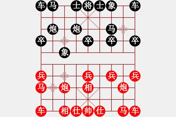 象棋棋譜圖片：飛相對(duì)黑挺3路卒左過(guò)宮炮紅卒底炮（紅勝） - 步數(shù)：10 