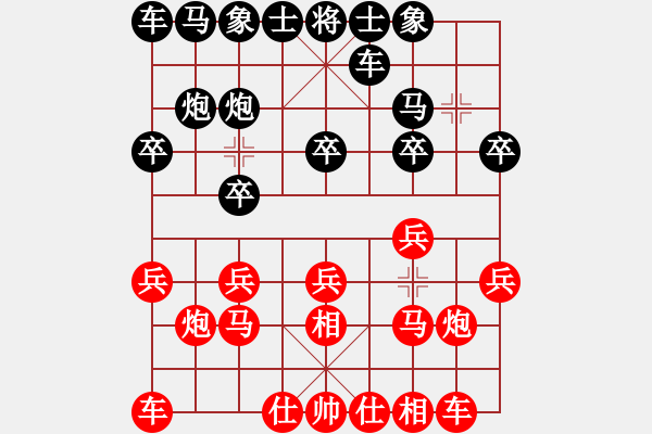 象棋棋譜圖片：起馬轉(zhuǎn)紅屏風(fēng)馬對(duì)黑左金鉤炮（旋風(fēng)V7.0先勝巫師業(yè)余級(jí)） - 步數(shù)：10 