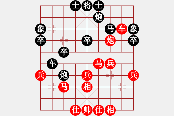 象棋棋譜圖片：起馬轉(zhuǎn)紅屏風(fēng)馬對(duì)黑左金鉤炮（旋風(fēng)V7.0先勝巫師業(yè)余級(jí)） - 步數(shù)：30 