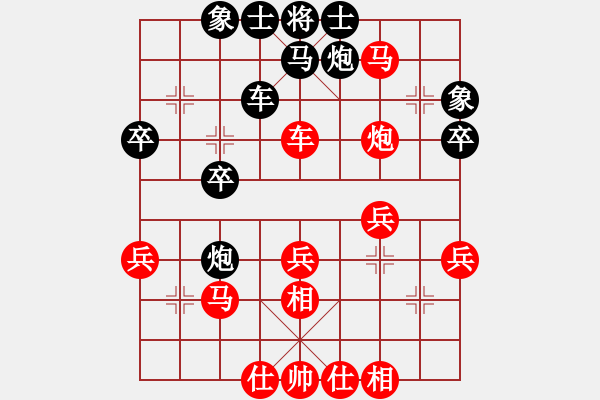 象棋棋譜圖片：起馬轉(zhuǎn)紅屏風(fēng)馬對(duì)黑左金鉤炮（旋風(fēng)V7.0先勝巫師業(yè)余級(jí)） - 步數(shù)：40 