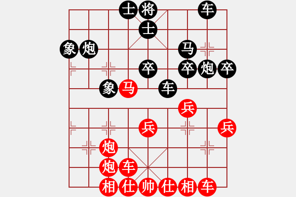 象棋棋譜圖片：試擬一個黑方的應(yīng)對方案  五七炮對屏風(fēng)馬是否絕對占優(yōu)？ - 步數(shù)：36 